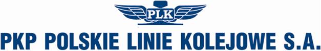 Logo PKP Polskie Linie Kolejowe S.A. z napisem i skrzydłami.