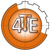 Logo z napisem "4TE" w kolorze pomarańczowym, umieszczone w obrębie zębatego koła.