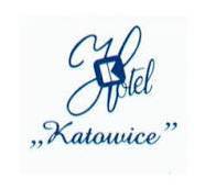 Logo hotelu "Katowice" w niebieskim kolorze.