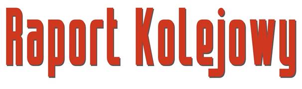 Tekst „Raport Kolejowy” w kolorze czerwonym.
