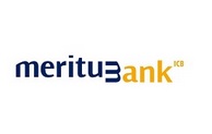 Logo banku z nazwą "meritu3bank" w niebieskich i żółtych kolorach.