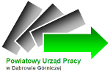 Logo Powiatowego Urzędu Pracy w Dąbrowie Górniczej z graficznym symbolem strzałki.