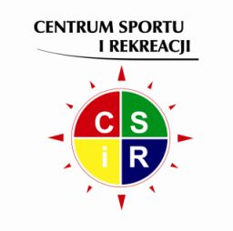 Logo Centrum Sportu i Rekreacji z kolorowym znakiem i napisami.