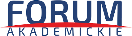 Logo "Forum Akademickie" z niebieskim tekstem i czerwonym akcentem.