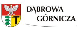 Herb Dąbrowy Górniczej z napisem.