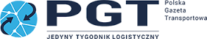 Logo czasopisma "Polska Gazeta Transportowa" z napisem "Jedyny tygodnik logistyczny".