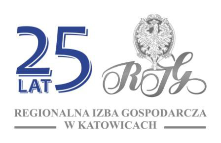 Logo z napisem "25 LAT" oraz "REGIONALNA IZBA GOSPODARCZA W KATOWICACH".