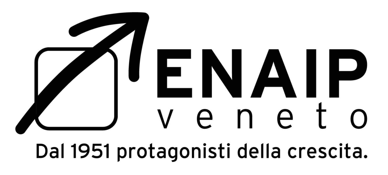Logo organizacji ENAIP Veneto, z hasłem "Od 1951 roku bohaterowie wzrostu".