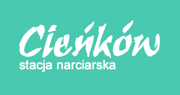 Logo stacji narciarskiej Cieńków na tle turquoise.