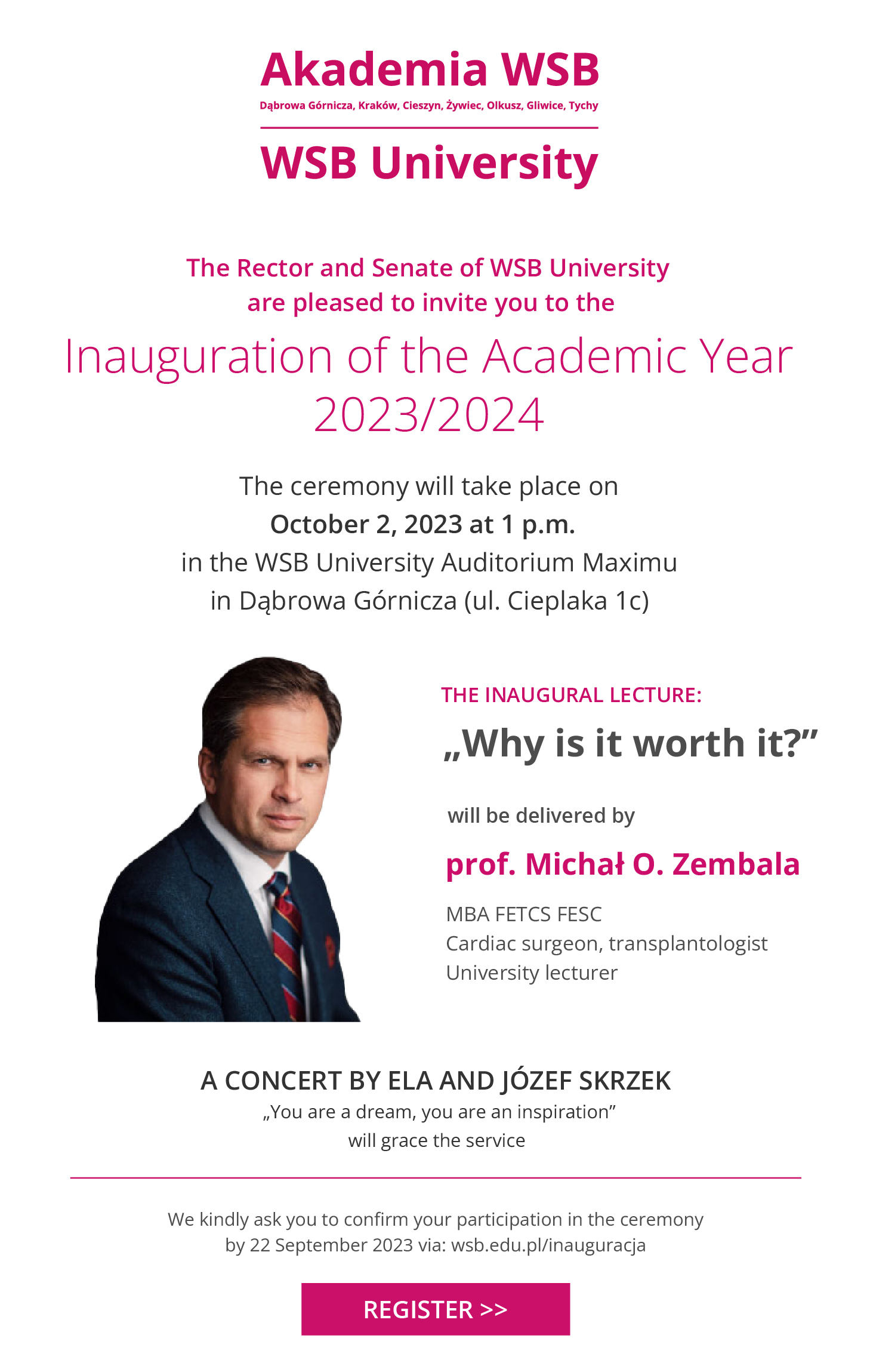 Invitation to the Inauguration of the Academic Year 2023/2024 at WSB