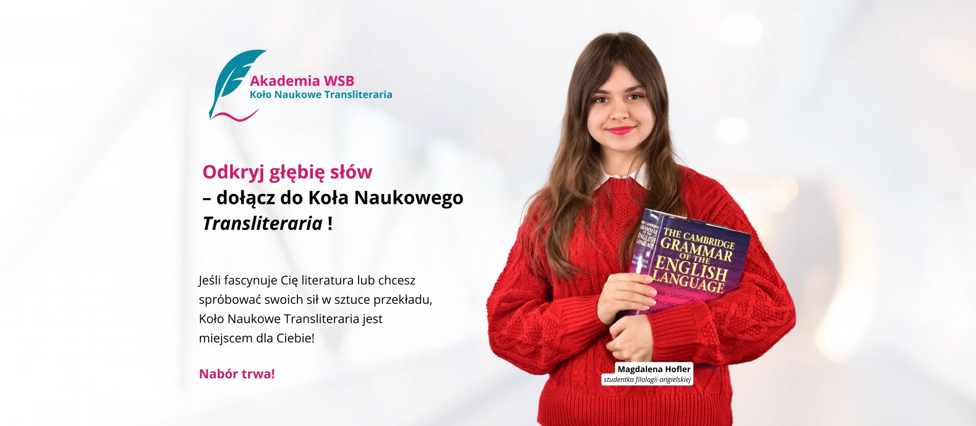 tło: Odkryj głębię słów – dołącz do Koła Naukowego Transliteraria !