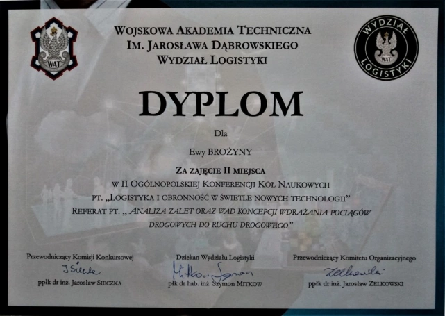 Zdjęcie nr 1 z galerii Referat studentki kierunku Logistyka zajął II miejsce na konferencji w Warszawie