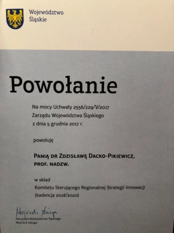 Zdjęcie nr 6 z galerii JM Rektor WSB powołana do Komitetu Sterującego Regionalnej Strategii Innowacji Województwa Śląskiego