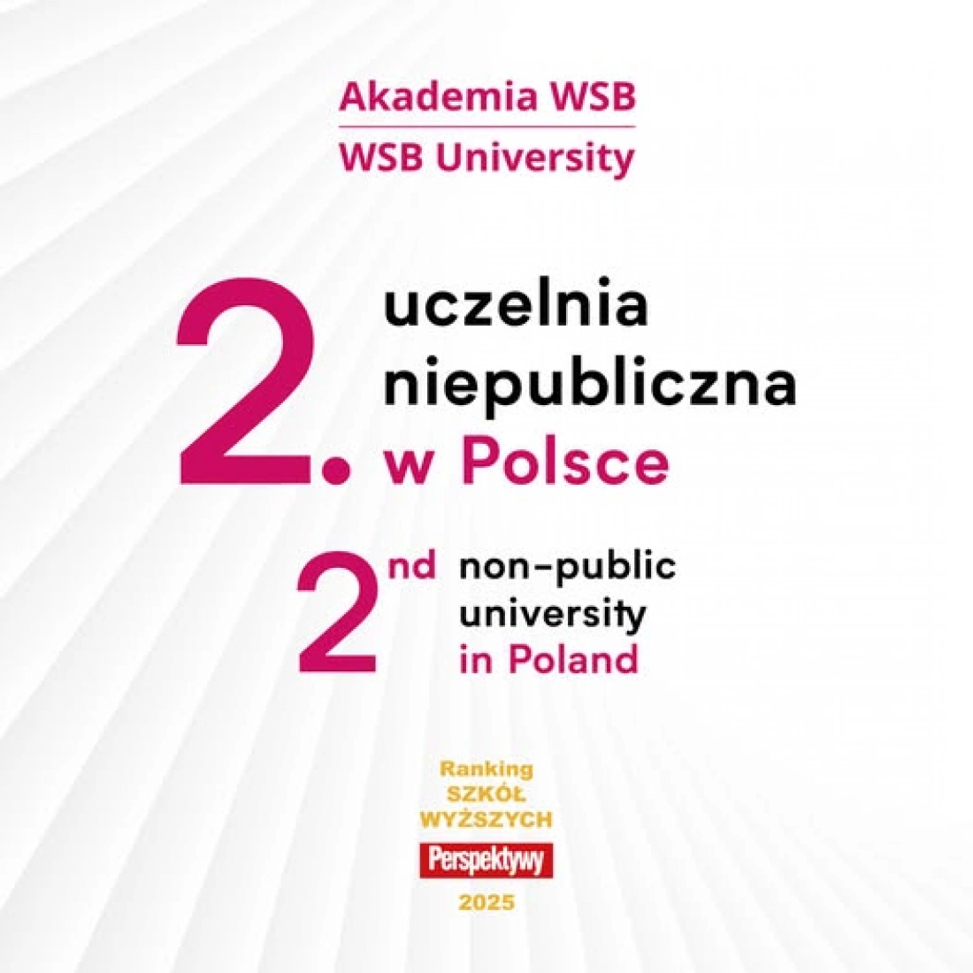 Informacja o Akademii WSB, zajmującej 3. miejsce w rankingu uczelni niepublicznych w Polsce oraz 2. miejsce w wojew&oacute;dztwie śląskim na rok 2024.