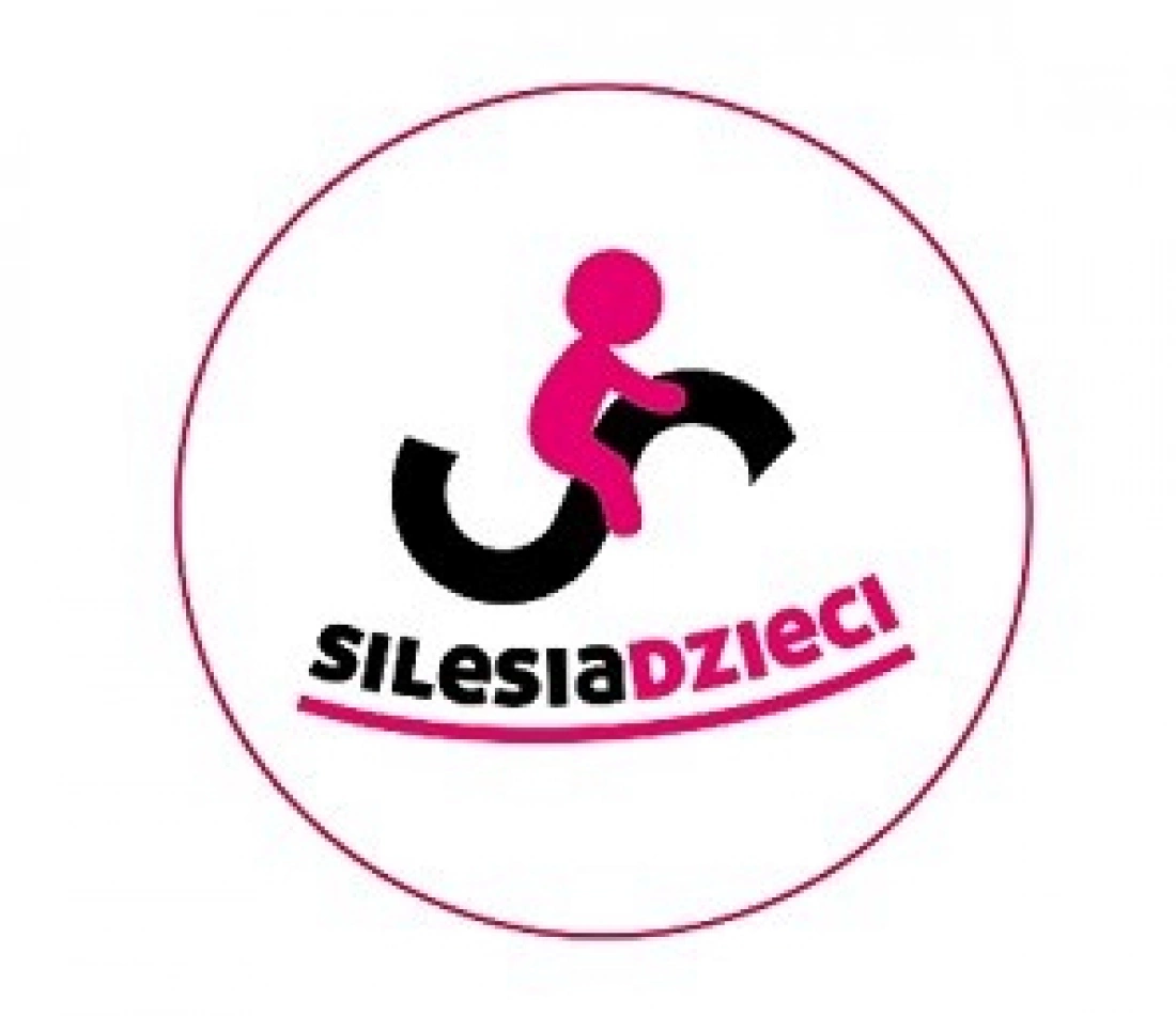 Logo z postacią dziecka wspinającego się na stylizowany element, z napisem "Silesia Dzieci".