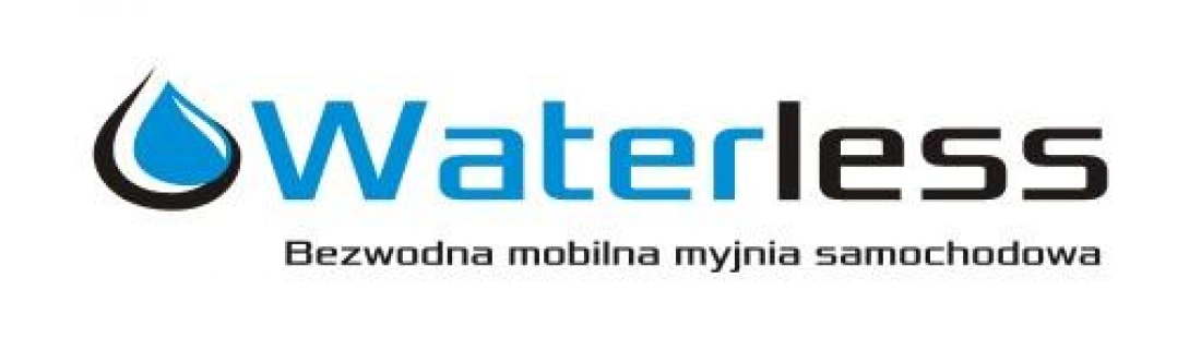 Logo firmy "Waterless" oferującej bezwodną mobilną myjnię samochodową.