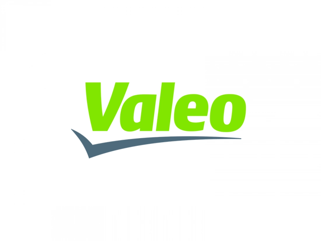 Logo firmy Valeo w zielonym i szarym kolorze.
