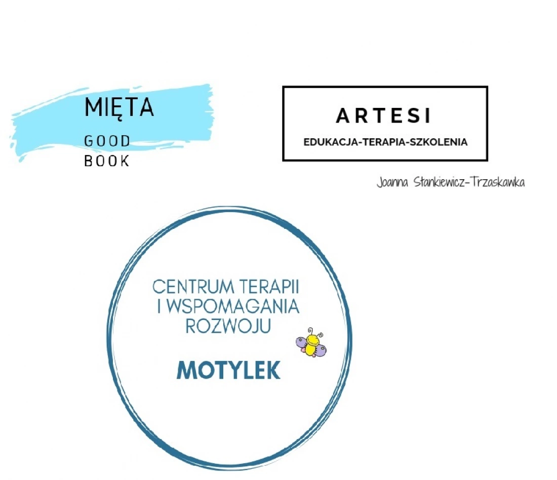 Logo z nazwami instytucji związanych z edukacją i terapią.