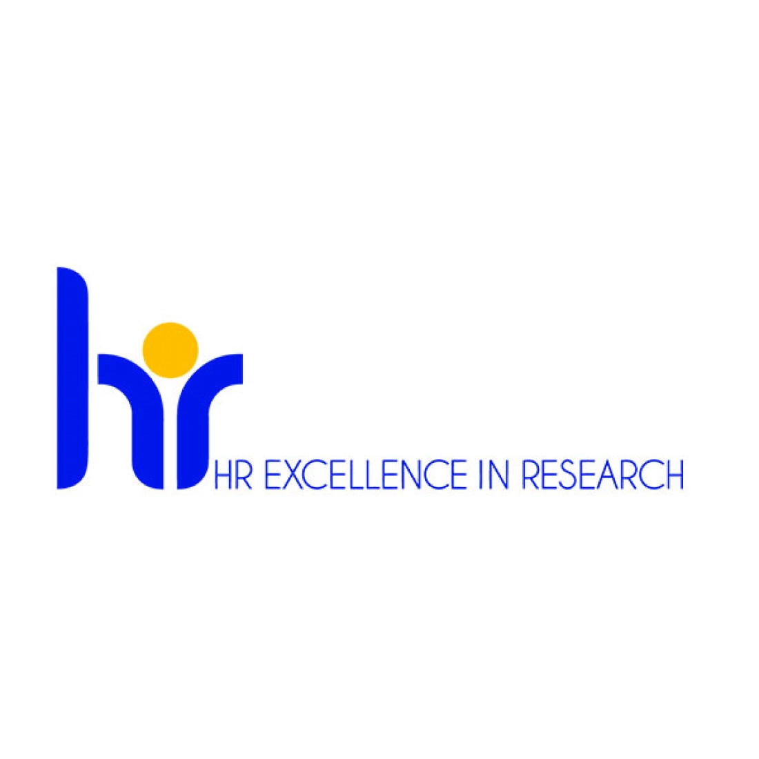 Logo z niebieskim napisem "HR EXCELLENCE IN RESEARCH" oraz żółtym okręgiem.