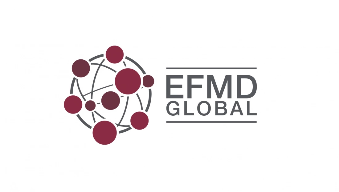 Logo EFMD Global z graficznym motywem sieci i okręgów.