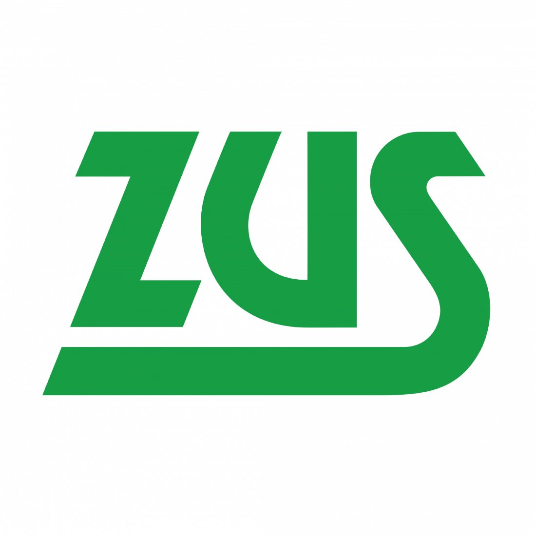 Logo ZUS w kolorze zielonym.