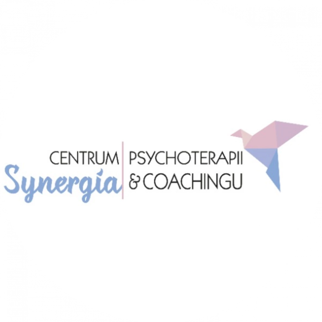 Logo Centrum Psychoterapii i Coachingu Synergia z graficznym motywem ptaka.