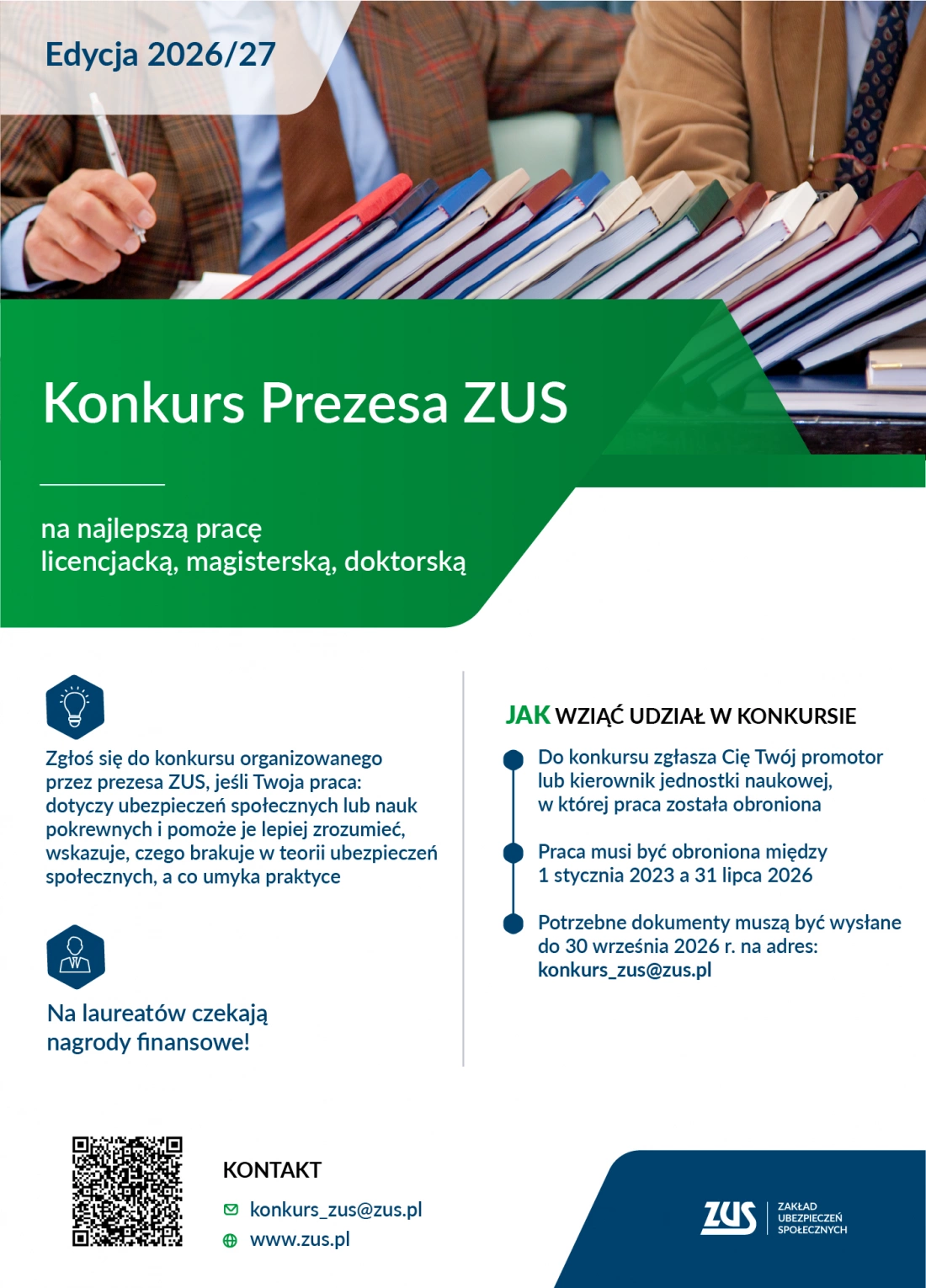 Konkurs Prezesa Zakładu Ubezpieczeń Społecznych na najlepsze prace: licencjacką, magisterską oraz doktorską z zakresu ubezpieczeń społecznych