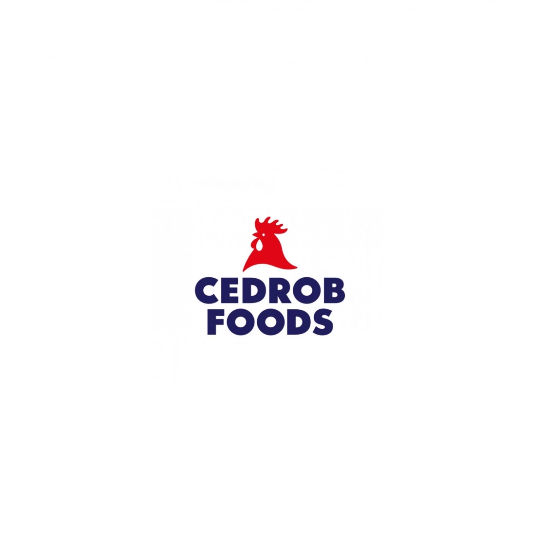 Logo firmy Cedrob Foods z widoczną czerwoną postacią koguta.
