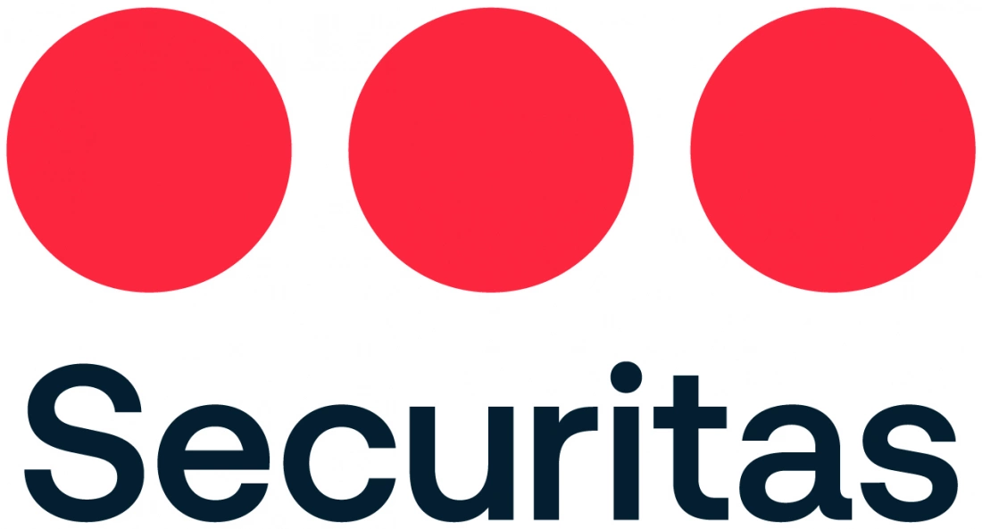 Logo firmy Securitas z trzema czerwonymi okręgami i napisem "Securitas".