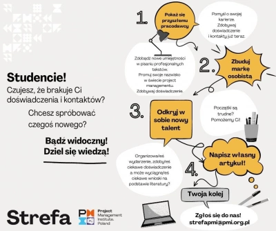 ilustracja aktualności: Strefa PMI zaprasza do publikowania tekstów przez studentów!