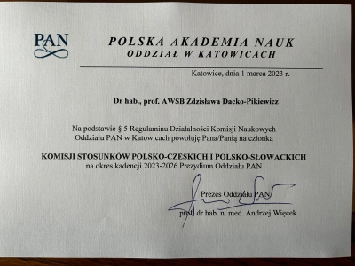 ilustracja aktualności: WSB University representatives appointed to the Committee on Polish-Czech and Polish-Slovak Relations of the Polish Academy of Sciences