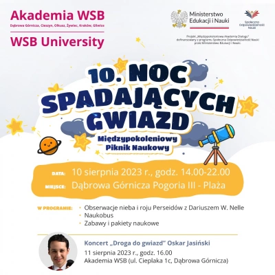 ilustracja aktualności: Zapraszamy na X Noc Spadających Gwiazd Akademii WSB "Międzypokoleniowy Piknik Naukowy" 