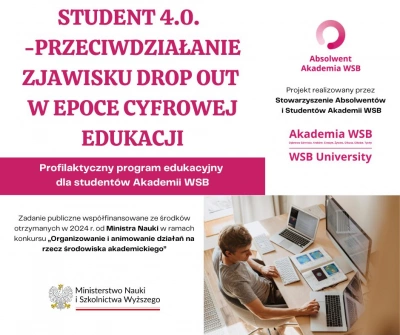 ilustracja aktualności: Realizujemy projekt "Student 4.0. - przeciwdziałanie zjawisku drop out w epoce cyfrowej edukacji"