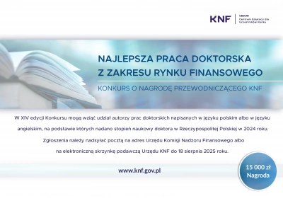 ilustracja aktualności: Konkursu o Nagrodę Przewodniczącego KNF za najlepszą pracę doktorską z zakresu rynku finansowego
