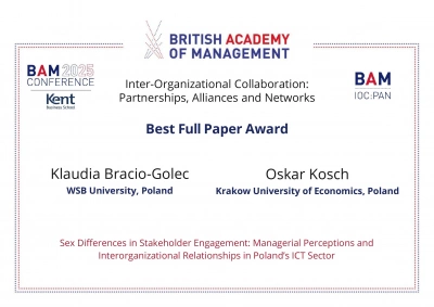 ilustracja aktualności: Praca naukowczyni Akademii WSB doceniona na prestiżowej konferencji w Londynie