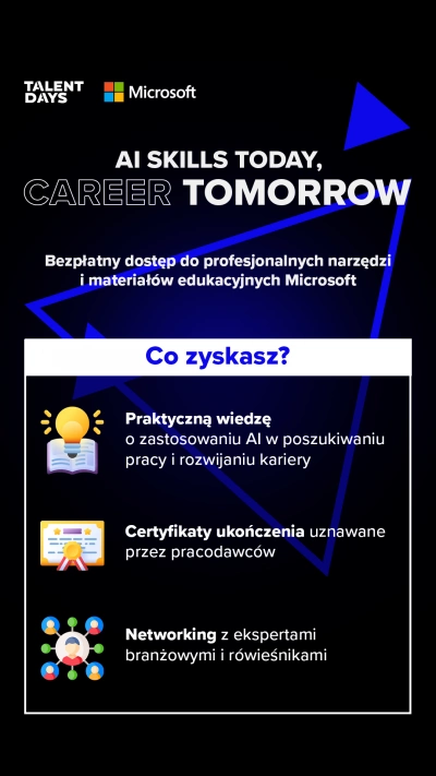 ilustracja aktualności: AI Skills Today, Career Tomorrow. Zdobądź przewagę na rynku pracy dzięki umiejętnościom AI.