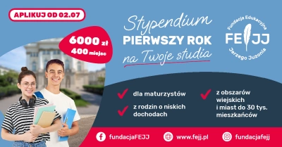 ilustracja aktualności: Program stypendium Pierwszy Rok Fundacji Edukacyjnej Jerzego Juzonia na rok 2026/2027.