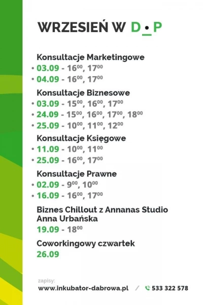 ilustracja aktualności: Wrzesień w Dąbrowskim Inkubatorze Przedsiębiorczości