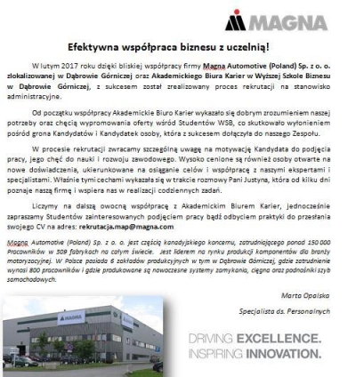 ilustracja aktualności: Kolejne referencje od pracodawcy dla Akademickiego Biura Karier WSB