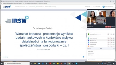 ilustracja aktualności: Warsztat badacza- prezentacja wyników badań naukowych w kontekście wpływu działalności na funkcjonowanie społeczeństwa i gospodarki
