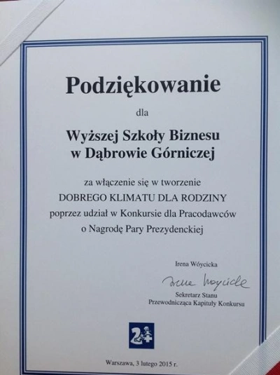 ilustracja aktualności: Wyższa Szkoła Biznesu w Dąbrowie Górniczej tworzy "Dobry klimat dla Rodziny"