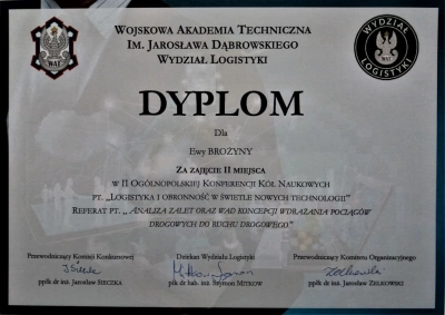 ilustracja aktualności: Referat studentki kierunku Logistyka zajął II miejsce na konferencji w Warszawie