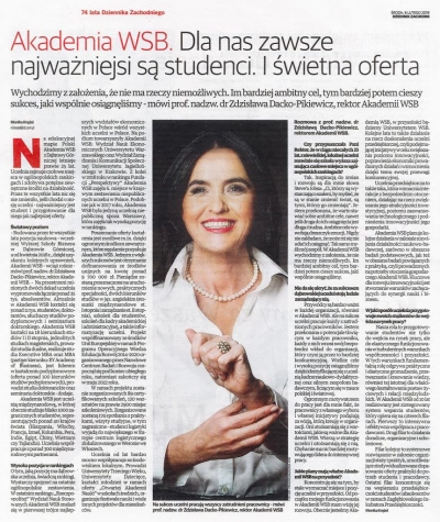 ilustracja aktualności: Akademia WSB w jubileuszowym 74. wydaniu Dziennika Zachodniego