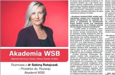 ilustracja aktualności: O innowacyjności Akademii WSB - dr Sabina Ratajczak dla Rzeczpospolitej
