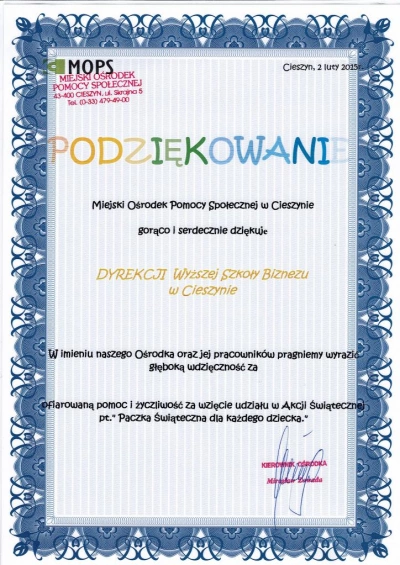ilustracja aktualności: MOPS w Cieszynie dziekuje naszym Studentom