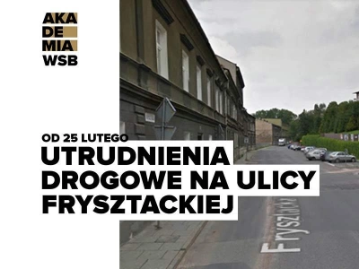 ilustracja aktualności: Utrudnienia w dojeździe na Uczelnię, część ul. Frysztackiej zamknięta
