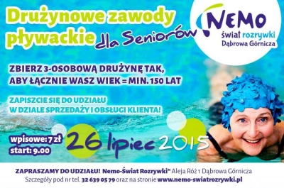 ilustracja aktualności: Drużynowe Zawody Pływackie Seniorek i Senior&oacute;w Pod Patronatem Nemo Wodny Świat w Dąbrowie G&oacute;rniczej. 