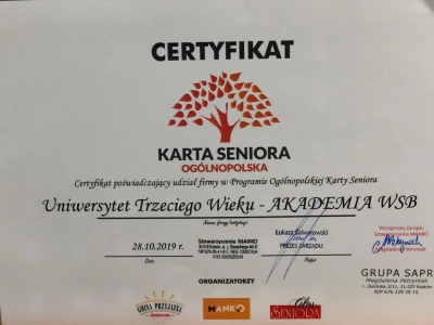 ilustracja aktualności: Karta Seniora w UTW AWSB!