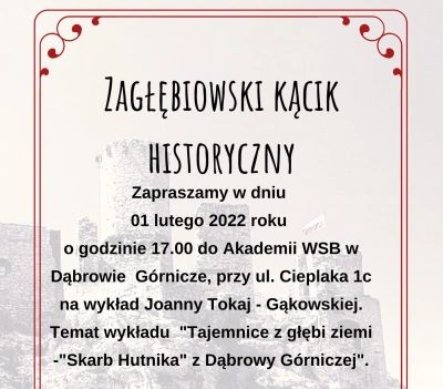 ilustracja aktualności: Zagłębiowski kącik historyczny "Tajemnice z głębi ziemi - Skarb Hutnika" 
